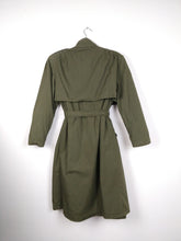 Load image into Gallery viewer, The Khaki Teddy Trench | Vintage trench coat jacket green khaki faux fur teddy sherpa lining winter S
