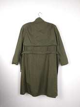 Load image into Gallery viewer, The Khaki Teddy Trench | Vintage trench coat jacket green khaki faux fur teddy sherpa lining winter S
