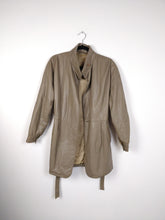 Load image into Gallery viewer, The Beige Leather Trench | Vintage leather jacket coat mid length grey beige brown S
