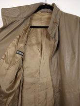 Load image into Gallery viewer, The Beige Leather Trench | Vintage leather jacket coat mid length grey beige brown S
