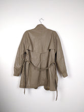 Load image into Gallery viewer, The Beige Leather Trench | Vintage leather jacket coat mid length grey beige brown S
