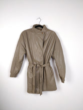 Load image into Gallery viewer, The Beige Leather Trench | Vintage leather jacket coat mid length grey beige brown S
