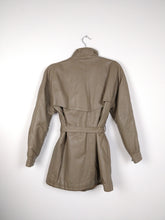 Load image into Gallery viewer, The Beige Leather Trench | Vintage leather jacket coat mid length grey beige brown S
