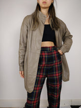 Load image into Gallery viewer, The Beige Leather Trench | Vintage leather jacket coat mid length grey beige brown S
