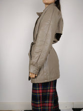 Load image into Gallery viewer, The Beige Leather Trench | Vintage leather jacket coat mid length grey beige brown S
