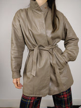 Load image into Gallery viewer, The Beige Leather Trench | Vintage leather jacket coat mid length grey beige brown S
