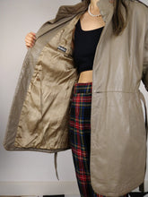 Load image into Gallery viewer, The Beige Leather Trench | Vintage leather jacket coat mid length grey beige brown S
