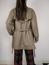 Load image into Gallery viewer, The Beige Leather Trench | Vintage leather jacket coat mid length grey beige brown S
