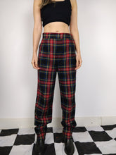 Load image into Gallery viewer, The Red Tartan Pants | Vintage wool plaid checkered pattern high waist red black winter long trouser S
