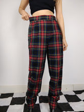 Load image into Gallery viewer, The Red Tartan Pants | Vintage wool plaid checkered pattern high waist red black winter long trouser S
