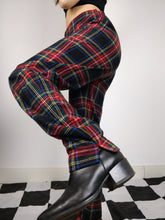 Load image into Gallery viewer, The Red Tartan Pants | Vintage wool plaid checkered pattern high waist red black winter long trouser S
