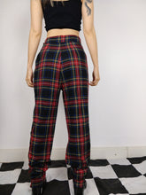 Load image into Gallery viewer, The Red Tartan Pants | Vintage wool plaid checkered pattern high waist red black winter long trouser S
