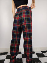 Load image into Gallery viewer, The Red Tartan Pants | Vintage wool plaid checkered pattern high waist red black winter long trouser S
