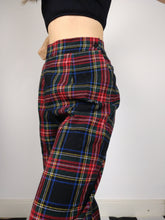 Load image into Gallery viewer, The Red Tartan Pants | Vintage wool plaid checkered pattern high waist red black winter long trouser S
