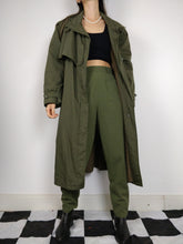 Load image into Gallery viewer, The Khaki Teddy Trench | Vintage trench coat jacket green khaki faux fur teddy sherpa lining winter S
