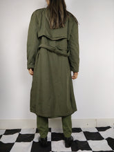 Load image into Gallery viewer, The Khaki Teddy Trench | Vintage trench coat jacket green khaki faux fur teddy sherpa lining winter S
