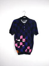 Load image into Gallery viewer, The Raf Simons x Fred Perry Polo | Vintage designer polo knit checkered black pink purple pattern lips kiss short sleeve shirt top S-M
