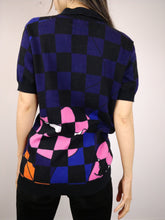 Load image into Gallery viewer, The Raf Simons x Fred Perry Polo | Vintage designer polo knit checkered black pink purple pattern lips kiss short sleeve shirt top S-M
