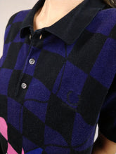 Load image into Gallery viewer, The Raf Simons x Fred Perry Polo | Vintage designer polo knit checkered black pink purple pattern lips kiss short sleeve shirt top S-M
