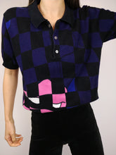 Load image into Gallery viewer, The Raf Simons x Fred Perry Polo | Vintage designer polo knit checkered black pink purple pattern lips kiss short sleeve shirt top S-M
