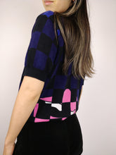 Load image into Gallery viewer, The Raf Simons x Fred Perry Polo | Vintage designer polo knit checkered black pink purple pattern lips kiss short sleeve shirt top S-M
