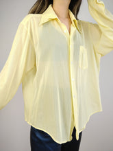 Load image into Gallery viewer, The Yellow Marlboro Shirt | Vintage blouse Marlboro plain pastel yellow sheer transparent L
