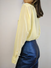Load image into Gallery viewer, The Yellow Marlboro Shirt | Vintage blouse Marlboro plain pastel yellow sheer transparent L
