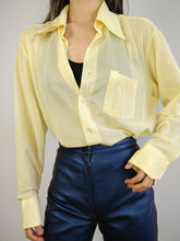 Load image into Gallery viewer, The Yellow Marlboro Shirt | Vintage blouse Marlboro plain pastel yellow sheer transparent L

