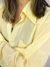 Load image into Gallery viewer, The Yellow Marlboro Shirt | Vintage blouse Marlboro plain pastel yellow sheer transparent L
