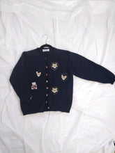 Load image into Gallery viewer, The Blue Bears Cardigan | Vintage wool embroidery cute knit sweater short 3/4 sleeves winter animal navy XS
