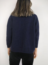 Load image into Gallery viewer, The Blue Bears Cardigan | Vintage wool embroidery cute knit sweater short 3/4 sleeves winter animal navy XS
