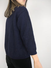 Load image into Gallery viewer, The Blue Bears Cardigan | Vintage wool embroidery cute knit sweater short 3/4 sleeves winter animal navy XS

