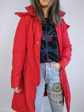 Load image into Gallery viewer, The Red Moncler Down Jacket | Preloved designer Moncler winter parka coat red snow hoodie size 1 XS-S
