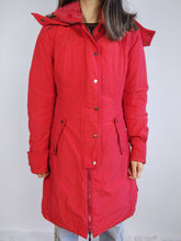 Load image into Gallery viewer, The Red Moncler Down Jacket | Preloved designer Moncler winter parka coat red snow hoodie size 1 XS-S
