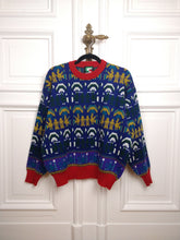 Load image into Gallery viewer, The Purple Pattern Knit | Vintage wool sweater pullover abstract pattern knitted jumper blue red M
