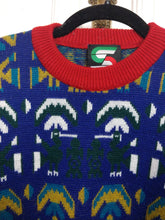 Load image into Gallery viewer, The Purple Pattern Knit | Vintage wool sweater pullover abstract pattern knitted jumper blue red M
