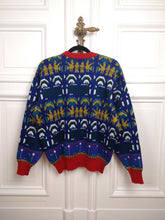 Load image into Gallery viewer, The Purple Pattern Knit | Vintage wool sweater pullover abstract pattern knitted jumper blue red M
