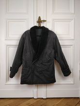 Load image into Gallery viewer, The Black Faux Sherpa Coat | Vintage cotton winter coat with faux sherpa collar lined padded faux shearling coat jacket M
