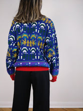 Load image into Gallery viewer, The Purple Pattern Knit | Vintage wool sweater pullover abstract pattern knitted jumper blue red M
