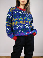 Load image into Gallery viewer, The Purple Pattern Knit | Vintage wool sweater pullover abstract pattern knitted jumper blue red M
