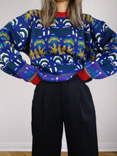 Load image into Gallery viewer, The Purple Pattern Knit | Vintage wool sweater pullover abstract pattern knitted jumper blue red M
