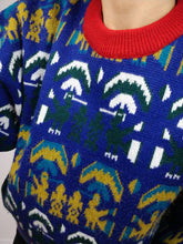 Load image into Gallery viewer, The Purple Pattern Knit | Vintage wool sweater pullover abstract pattern knitted jumper blue red M
