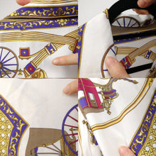 Load image into Gallery viewer, The White Baroque Blouse | Vintage shirt crazy pattern horse carriage pattern white gold yellow purple equestrian M

